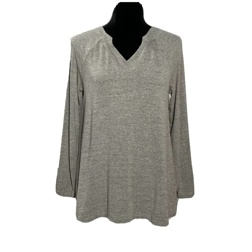 CABI Top XS Heather Gray Long Sl Soft Stretch Swing V Neck Tunic Comfy Tee Shirt